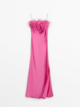 Massimo Dutti Studio pink feather top silk maxi dress